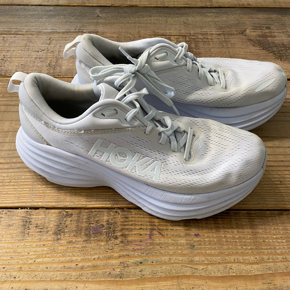 Hoka White Cream Athletic Shoes with Supportive Foam Midsole